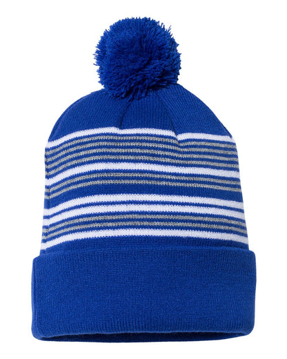 12" Striped Pom-Pom Cuffed Beanie - SP60