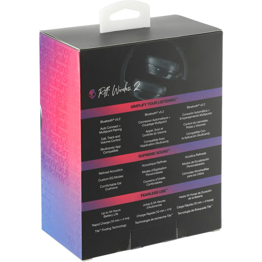 Front View of Black Skullcandy Riff 2 Bluetooth Headphones