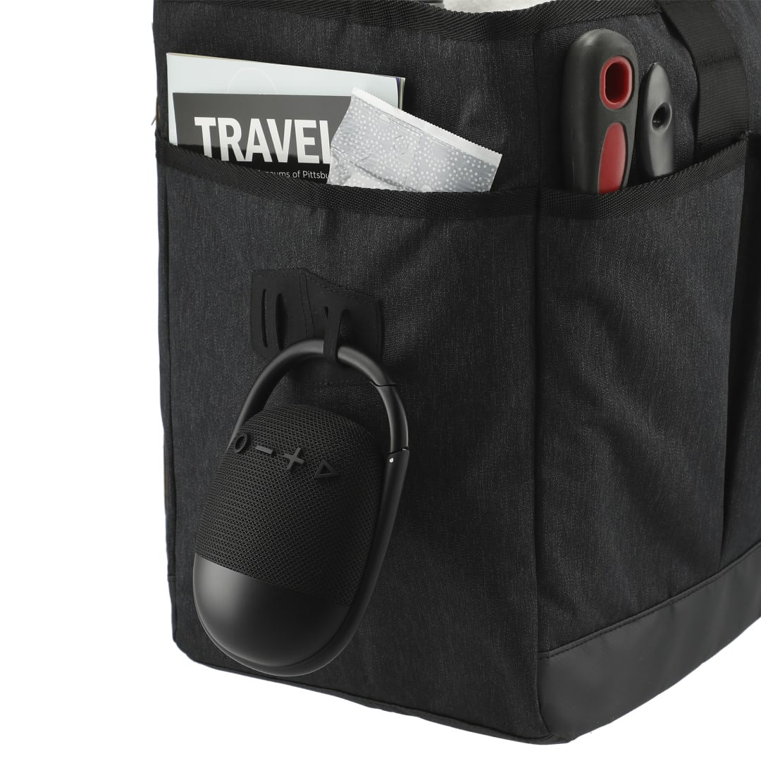 Front View of Black Fabric Clip Waterproof Bluetooth Speaker