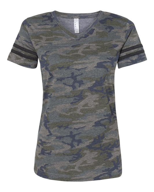 Women's Football V-Neck Fine Jersey Tee - 3537