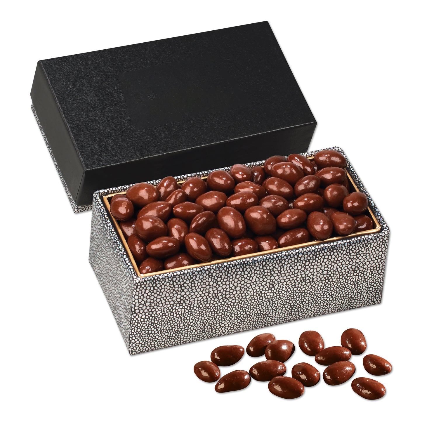 Chocolate Covered Almonds in Black & Silver Gift Box