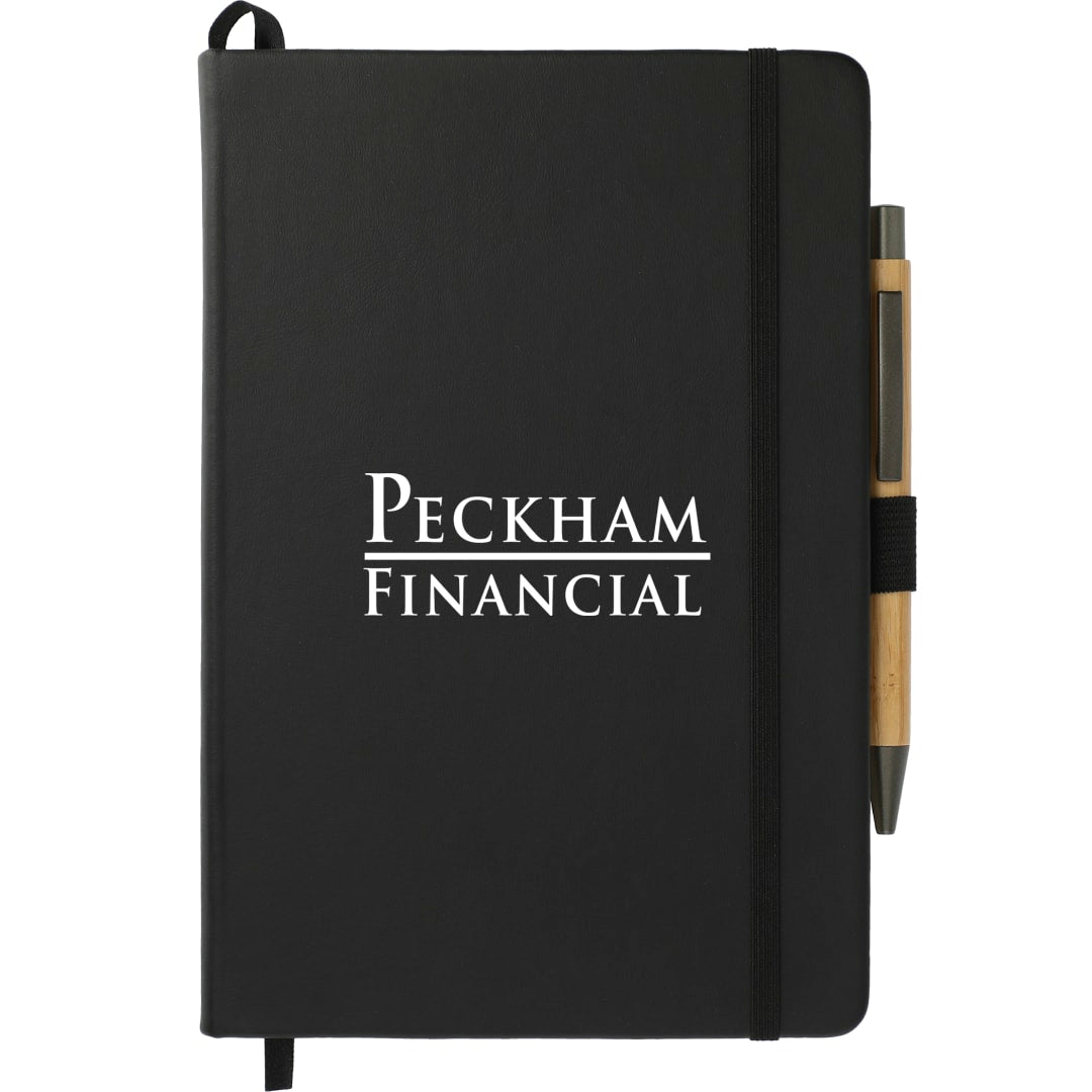 Front View of Black 5.5" x 8.5" Cactus Leather Bound Journal Set