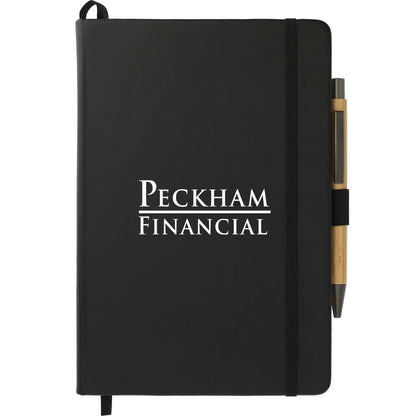 Front View of Black 5.5" x 8.5" Cactus Leather Bound Journal Set