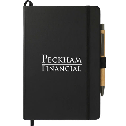 Front View of Black 5.5" x 8.5" Cactus Leather Bound Journal Set