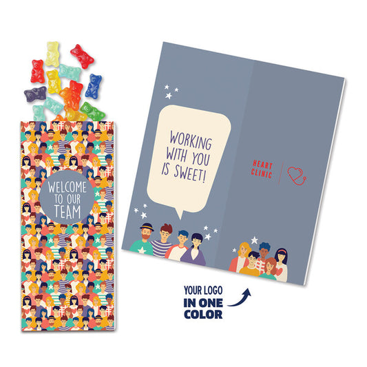 One Color Foil-Stamped Stock Welcome Sweeter Cards with Albanese Gummi Bears