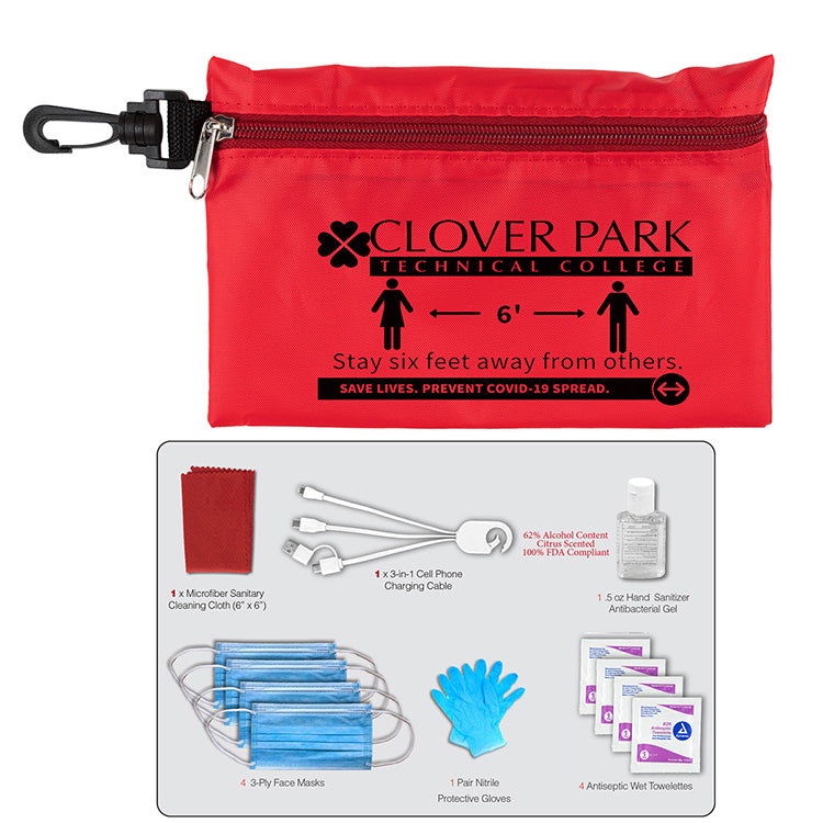 "Jupiter" 12 Piece Safety Kit in Zipper Pouch with Carabiner Attachment