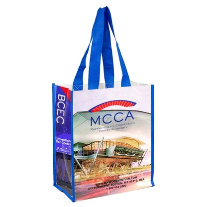 12"W x 14"H x 7”Gusset - "NICOLE" Full Color Laminated Woven Wrap Tote and Shopping Bag