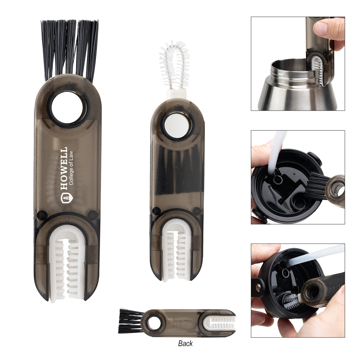 TRANSLUCENT BLACK 3-In-1 Cup Lid Gap Cleaning Brush Set