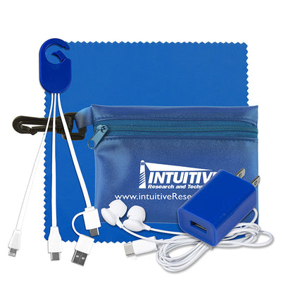 "Miramar" Mobile Tech Earbud and Charging Kit in Translucent Carabiner Zipper Pouch