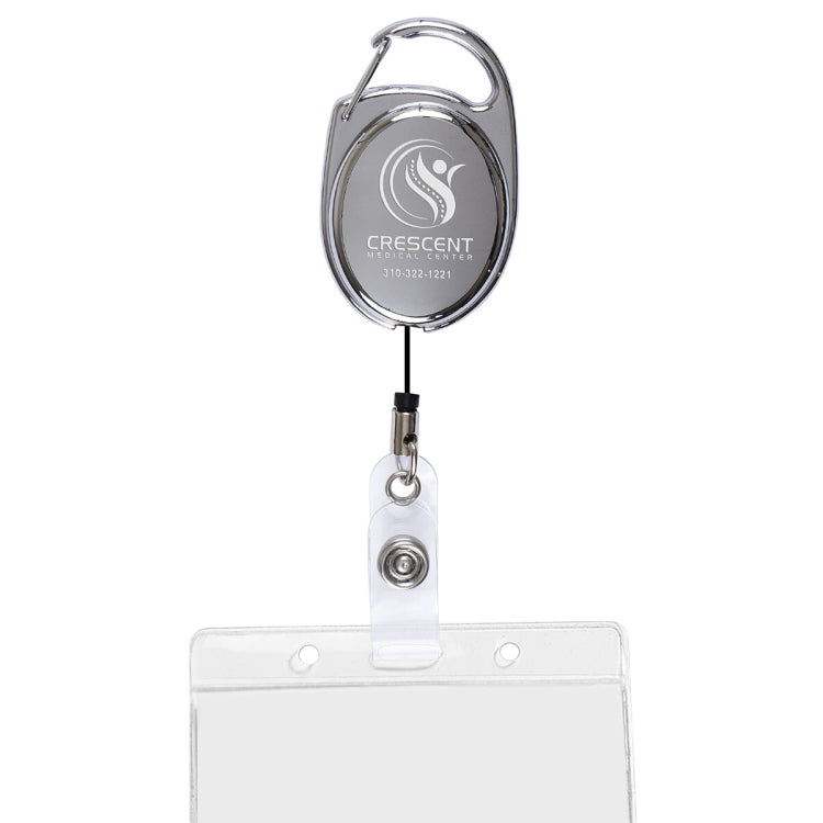 "Pataskala" 30” Cord Shiny Chrome Finish Solid Metal Retractable Badge Reel and Badge Holder with L