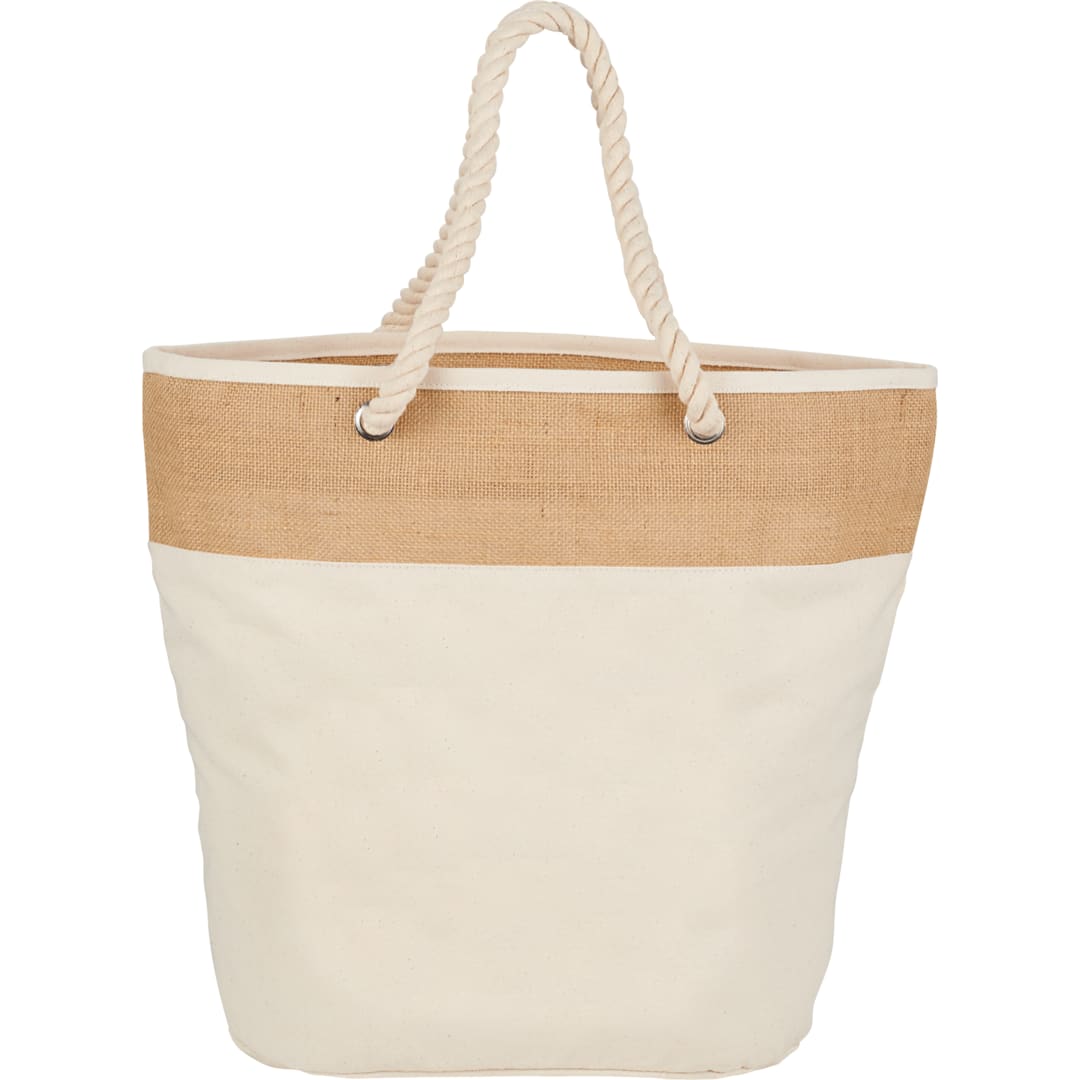 Front View of Natural Jute Accent 12oz Cotton Canvas Rope Tote