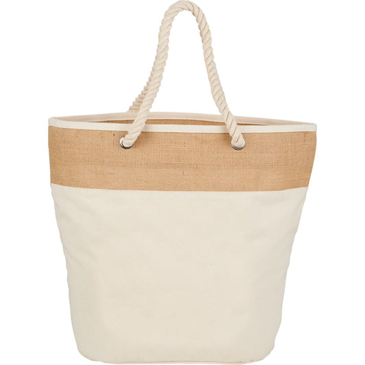 Front View of Natural Jute Accent 12oz Cotton Canvas Rope Tote