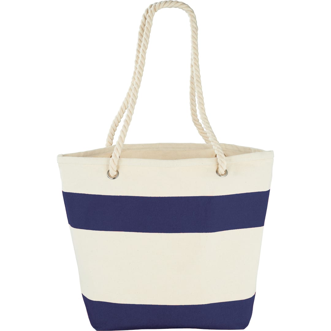Front View of Blue Capri Stripes 12oz Cotton Canvas Shopper Tote