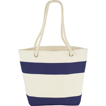 Front View of Blue Capri Stripes 12oz Cotton Canvas Shopper Tote