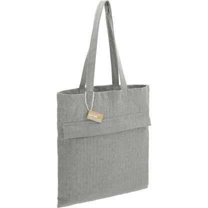 Front View of Gray Recycled Cotton Herringbone Tote w/Zip Pocket