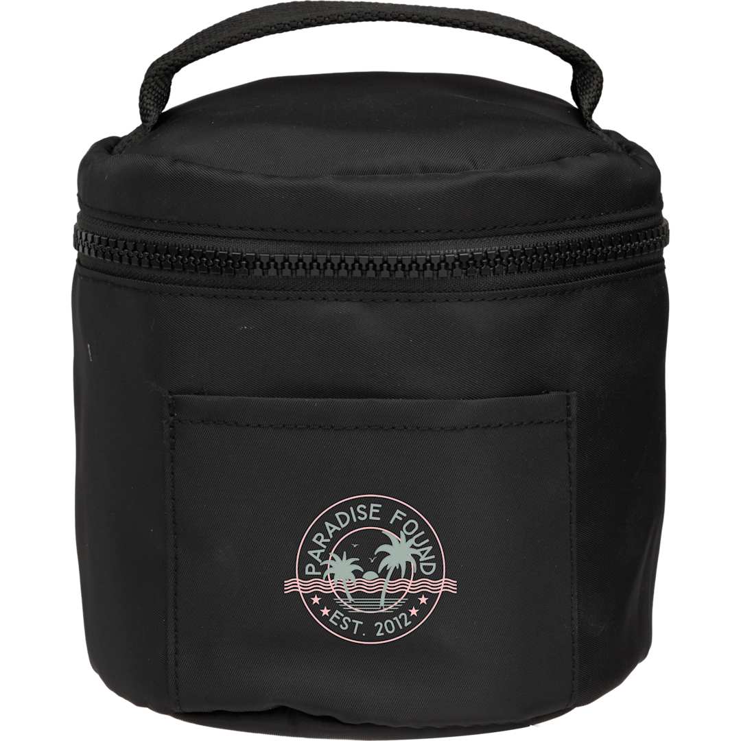 Front View of Black Wellable Recycled Round Travel Case