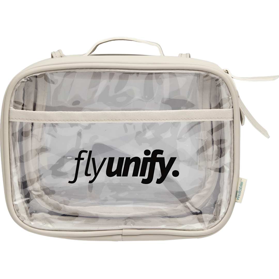 Front View of Gray Wellable Clear Travel Case