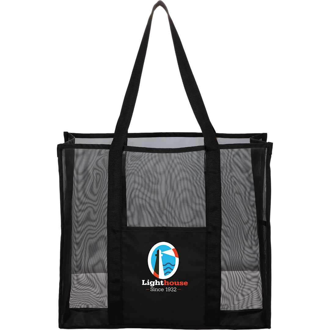 Front View of Black Large Mesh Beach Tote