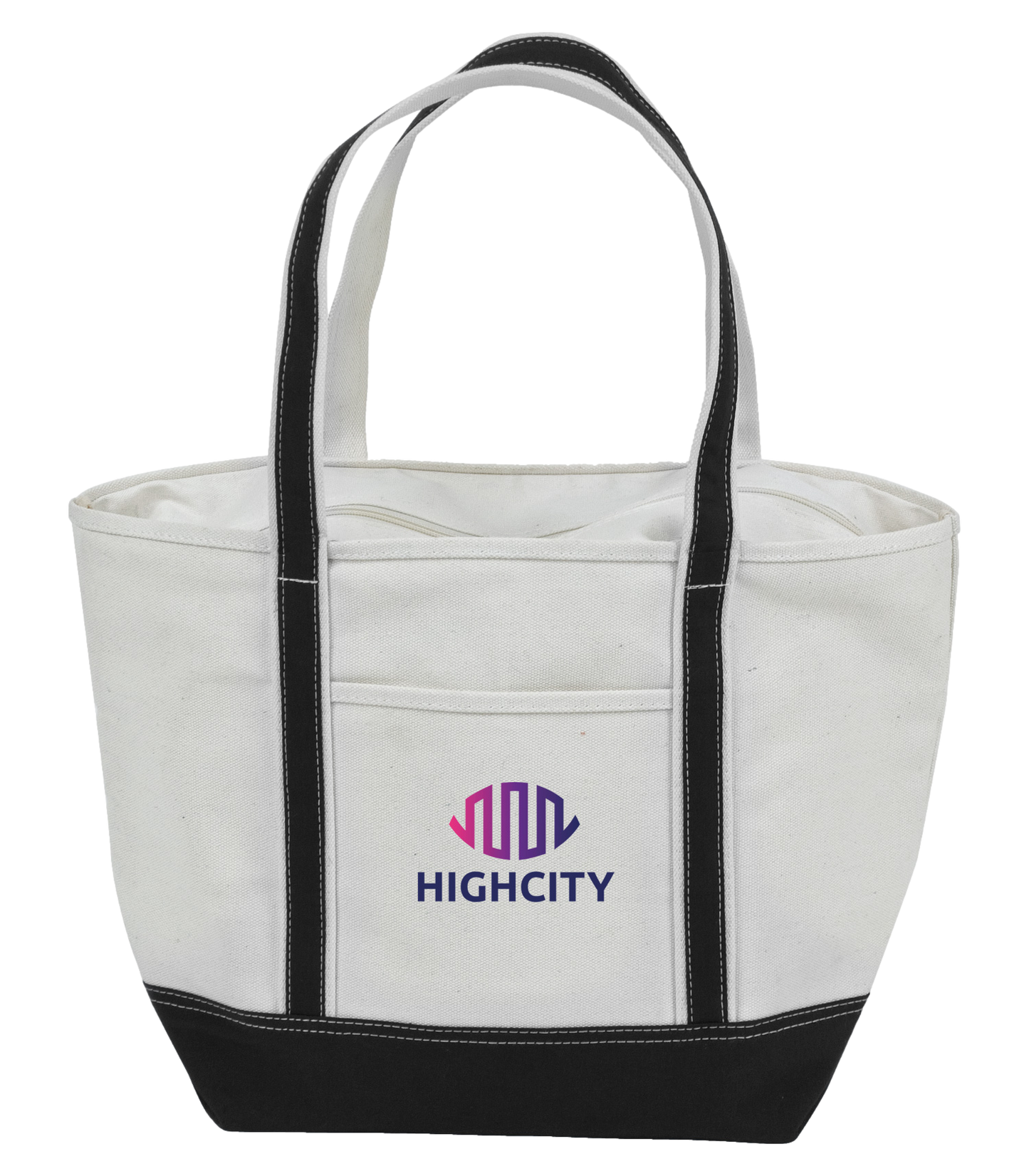 Natural / Black Sailway Zippered Tote Bag