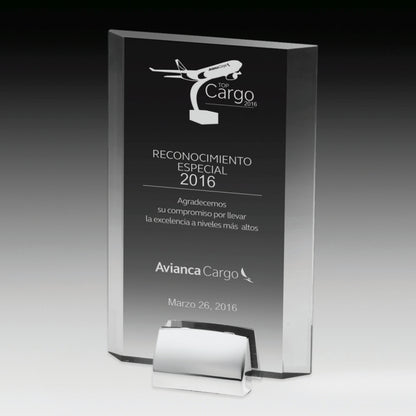 Rectangular Beveled Award w/ Chrome Base (5" x 7 3/4" x 3/4") - Laser Engraved