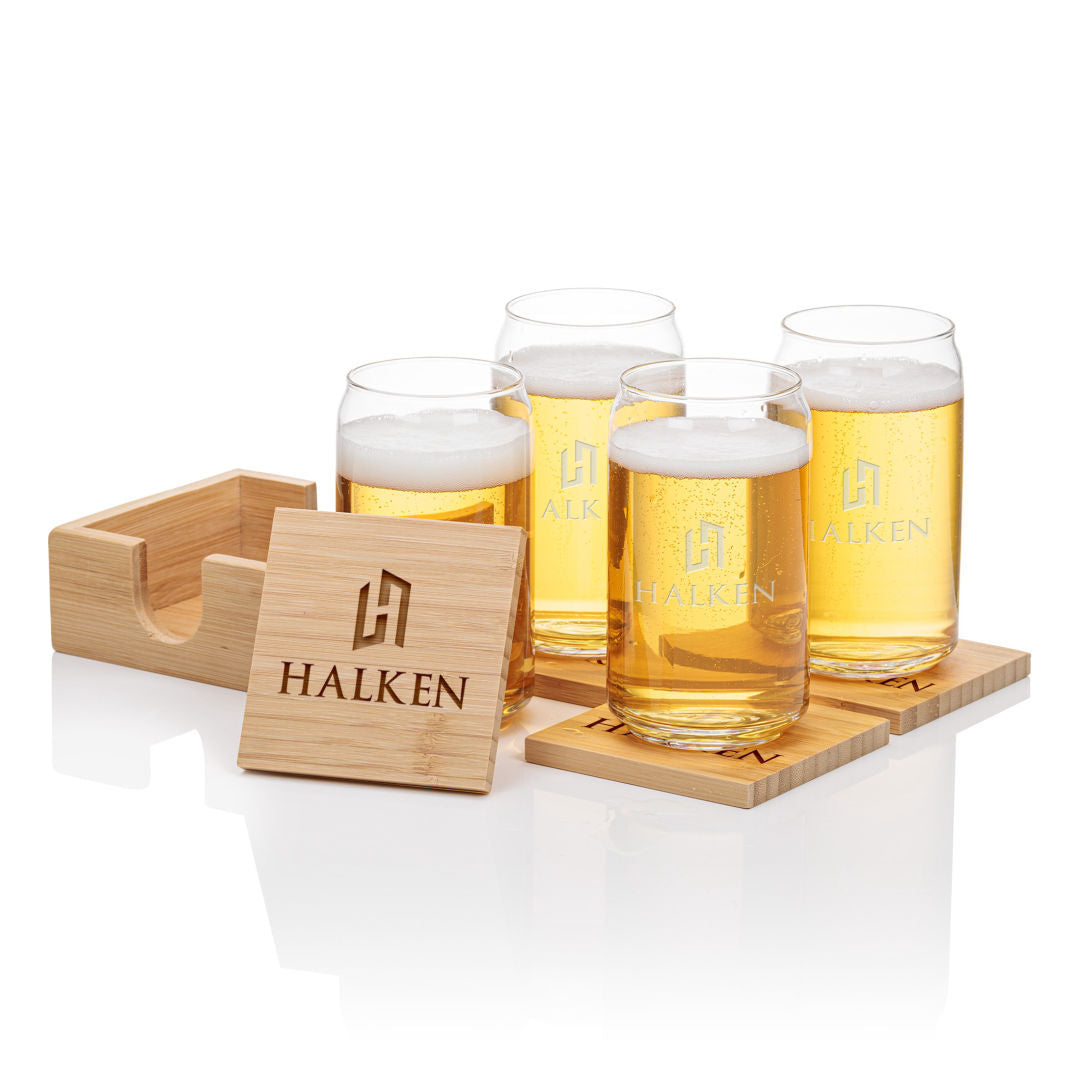 Bamboo Coaster Gift Set - Beer Can