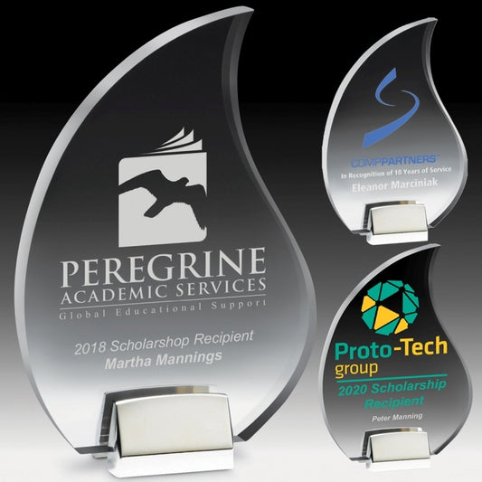 Flame Award w/ Chrome Base (5 1/2" x 9" x 3/4") - Laser Engraved