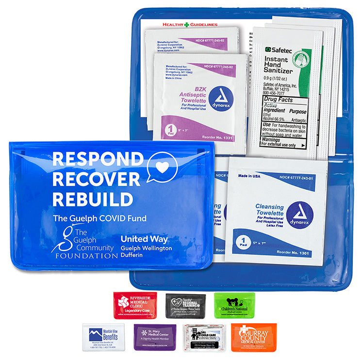 "Orion" Sanitizer & Wipes On-the-Go Kit in Colorful Vinyl Pouch