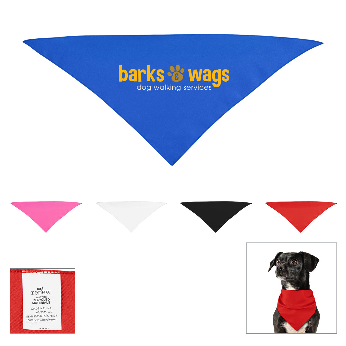BLACK Small Triangle rPET Pet Bandana