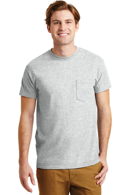 Front View of Ash Grey Gildan - DryBlend 50 Cotton/50 Poly Pocket T-Shirt. 8300  - S