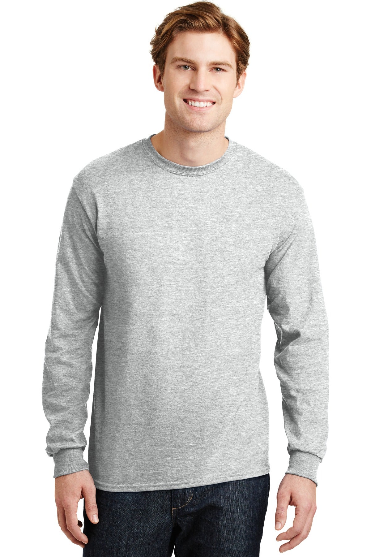 Front View of Ash Grey Gildan - DryBlend 50 Cotton/50 Poly Long Sleeve T-Shirt. 8400  - S