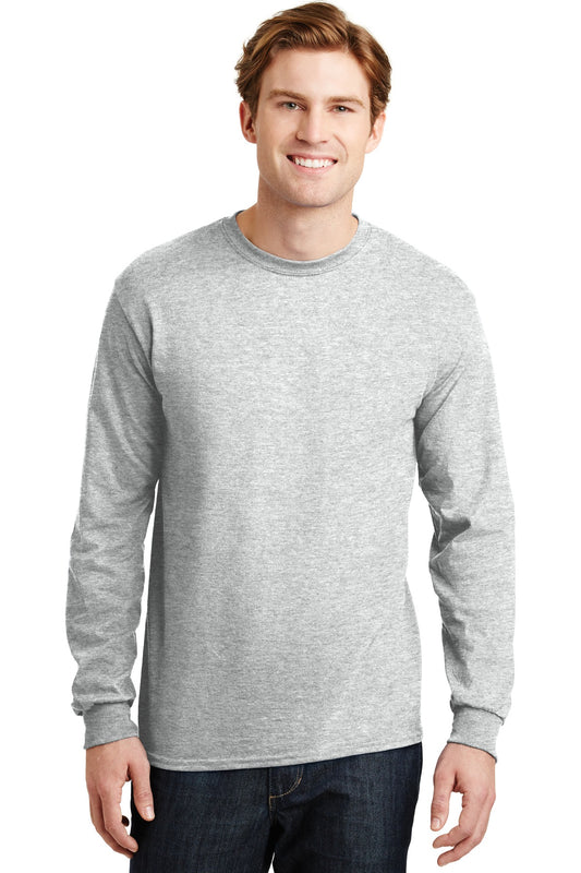 Front View of Ash Grey Gildan - DryBlend 50 Cotton/50 Poly Long Sleeve T-Shirt. 8400  - S