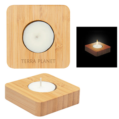 NATURAL Bamboo Tea Light Candle Holder With Candle