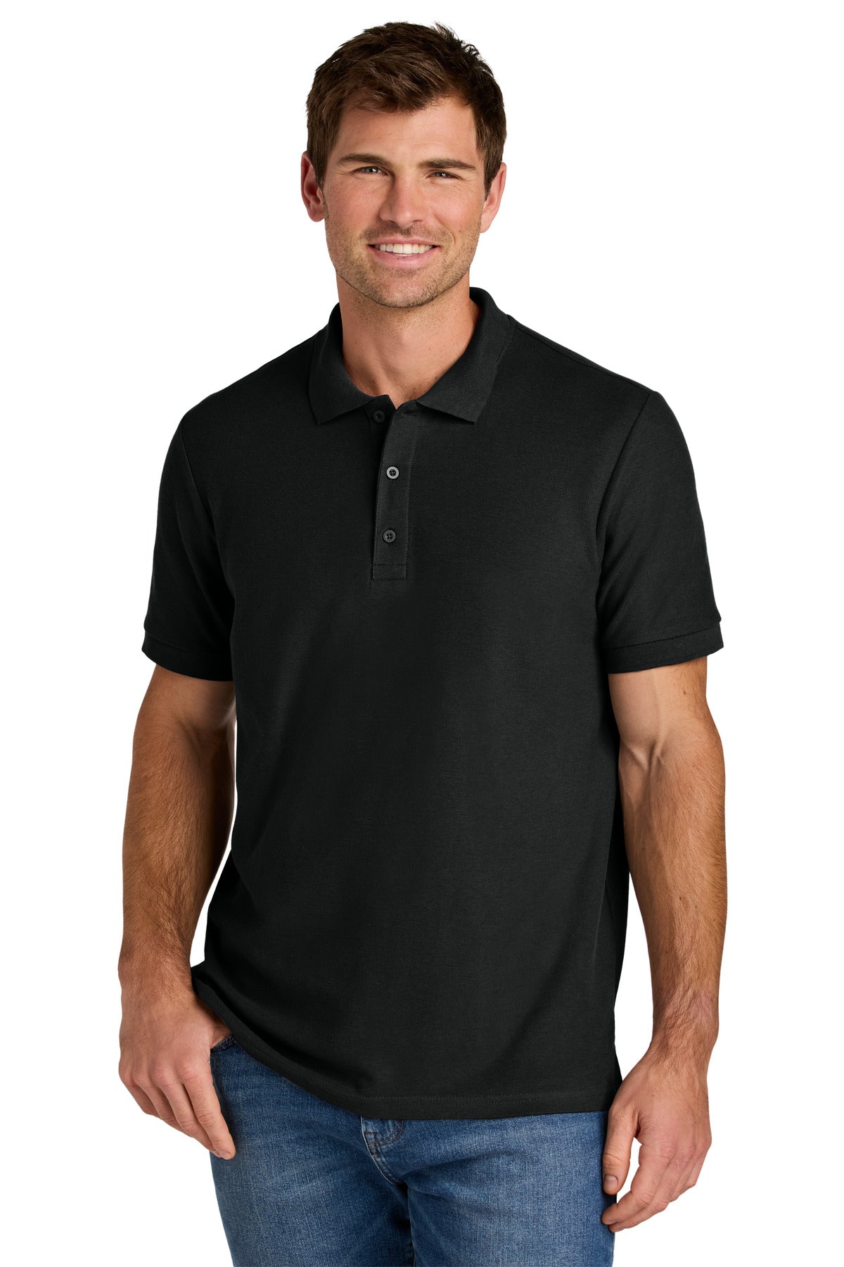 Front View of Black Gildan Hammer Pique Polo 85800  - S