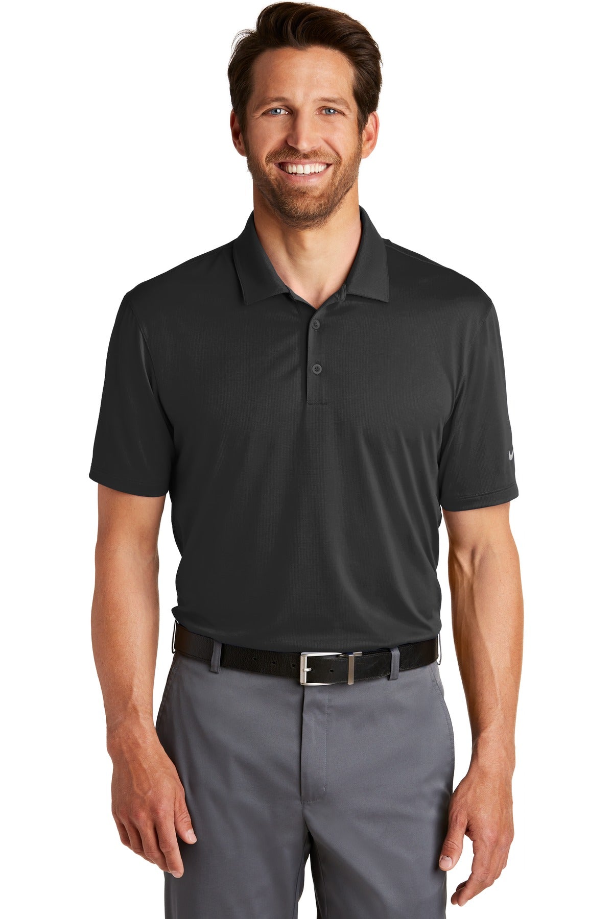 Front View of Black Nike Dri-FIT Legacy Polo. 883681  - XS