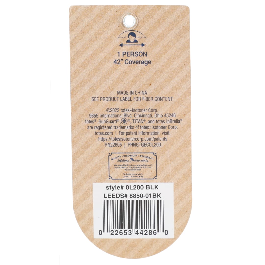 Front View of Black 42" totes® 3 Section Auto Open Umbrella