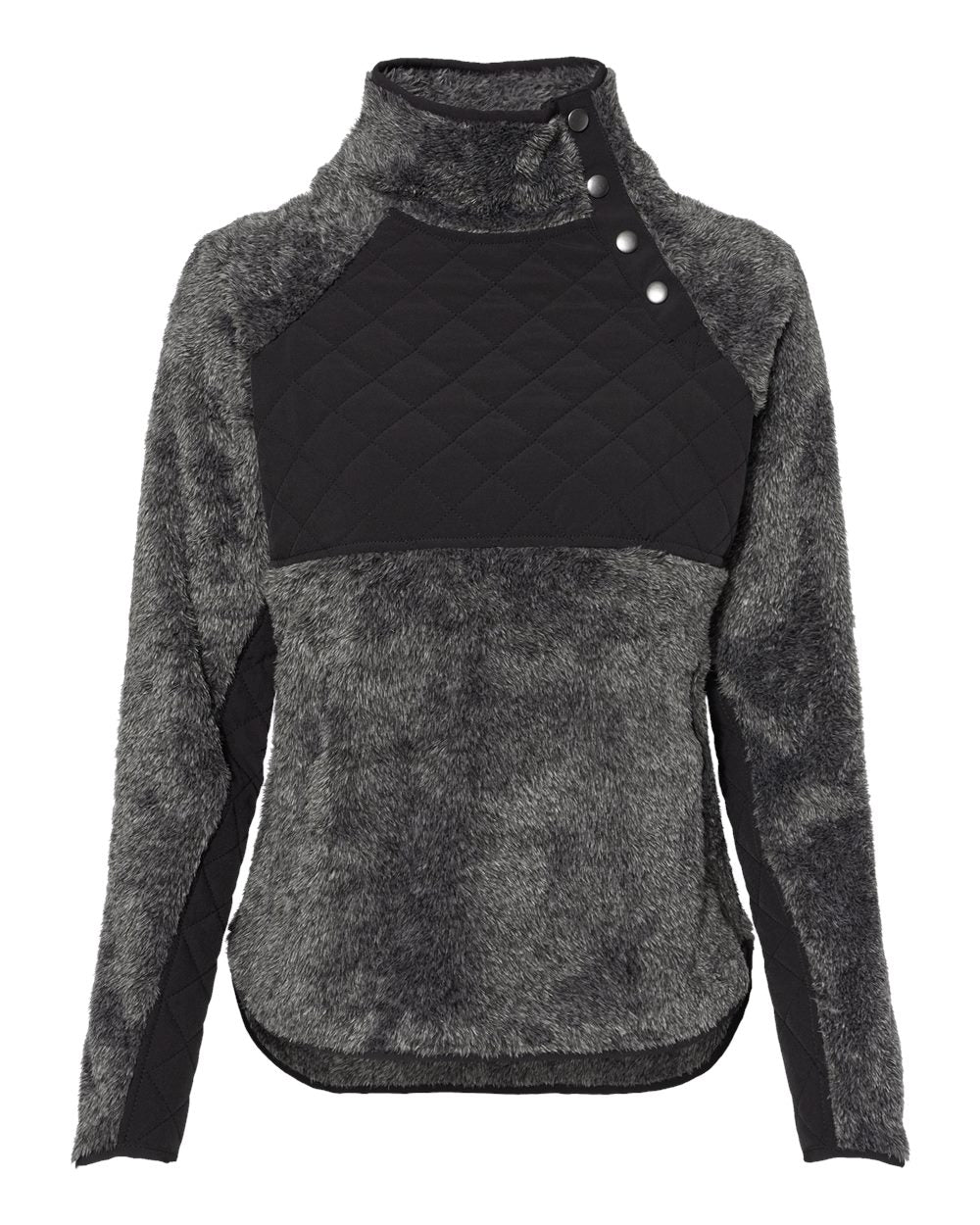 Women's Quilted Fuzzy Fleece Snap Placket Pullover - FZ06