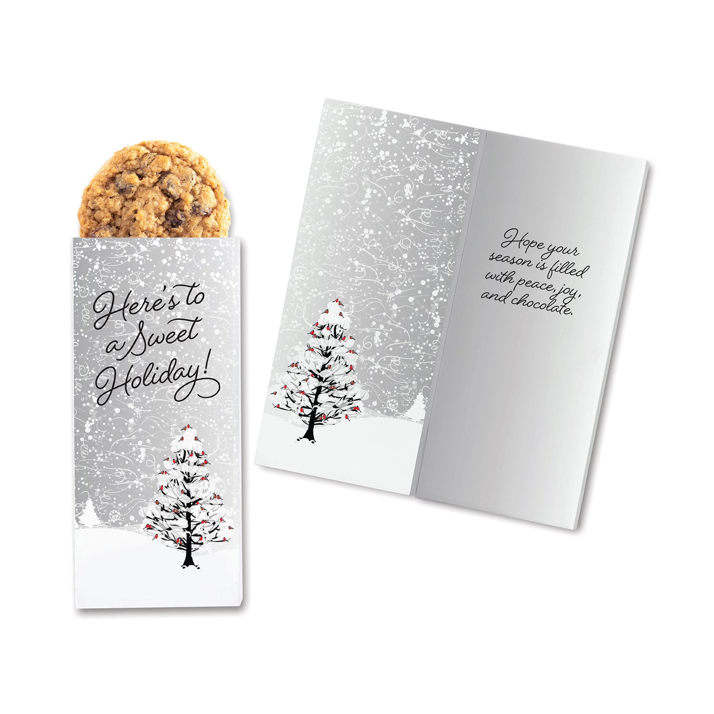 One Color Foil-Stamped Stock Cardinals Sweeter Cards with Oatmeal Raisin Cookies