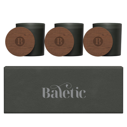 Vista glass candle 3-pack with acacia wood lids