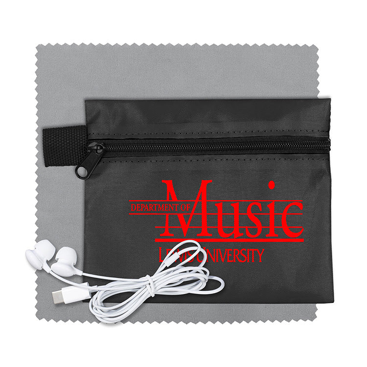 Mobile Tech Earbud Kit with Microfiber Cleaning Cloth In Zipper Pouch
