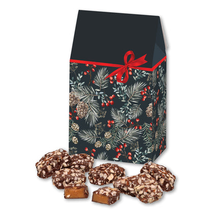 English Butter Toffee in Pine Boughs & Berries Gable Top Gift Box