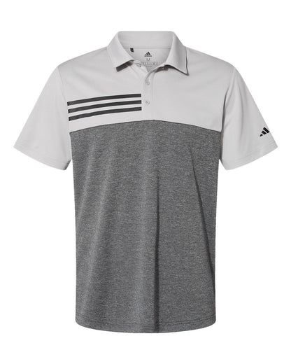 Men's Heathered Colorblocked 3-Stripes Polo - A508