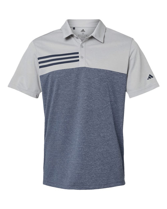 Men's Heathered Colorblocked 3-Stripes Polo - A508
