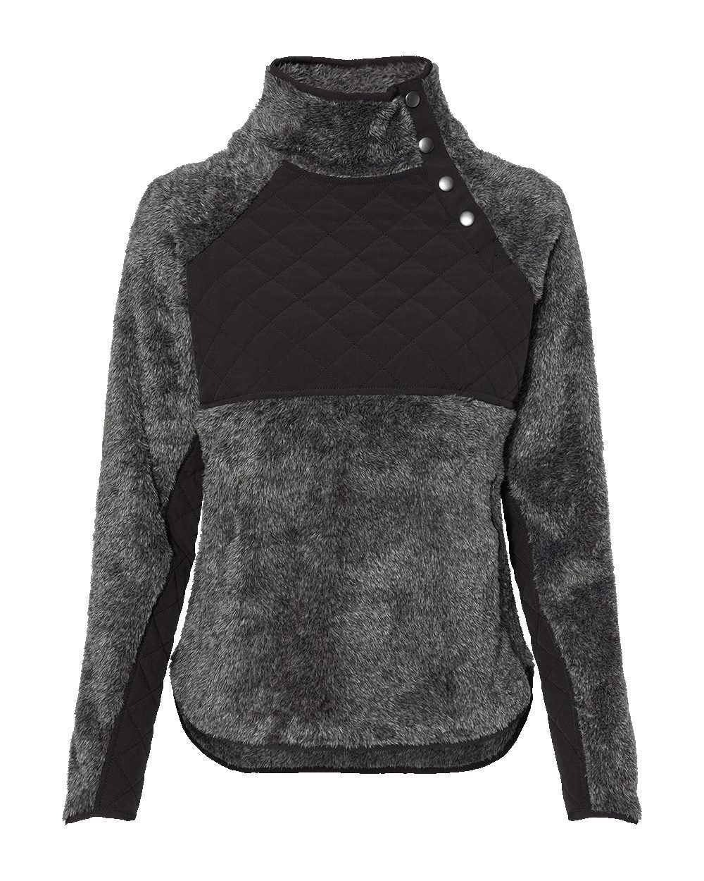 Women's Quilted Fuzzy Fleece Snap Placket Pullover - FZ06