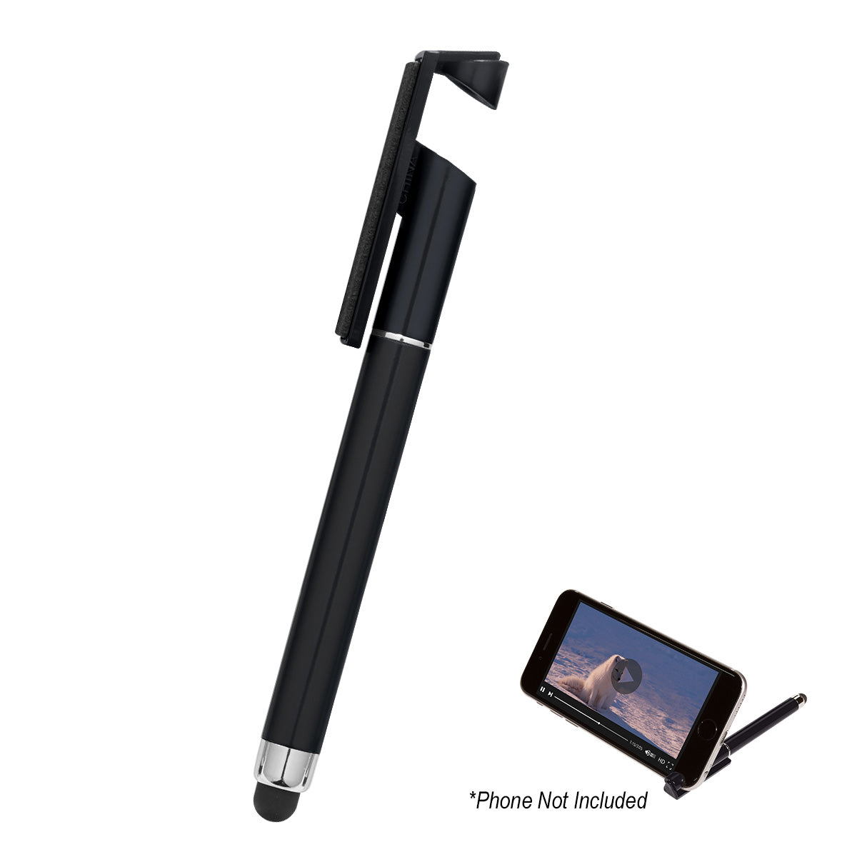 BLACK Stylus Pen With Phone Stand And Screen Cleaner