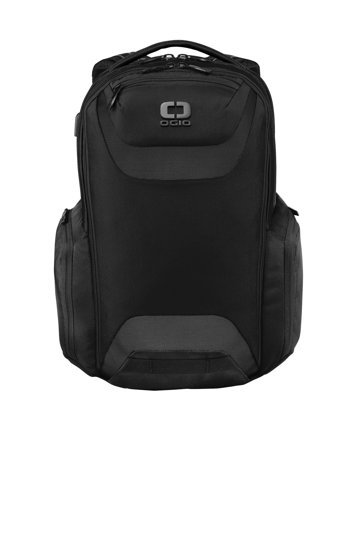 Front View of Black OGIO Connected Pack. 91008