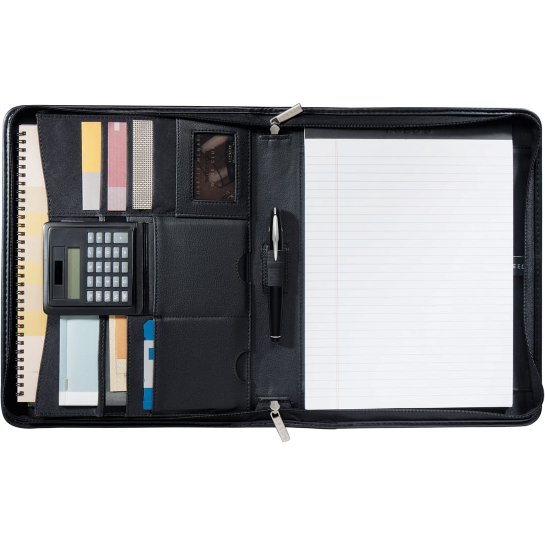 Front View of Black FSC® Mix Manhattan Zippered Padfolio