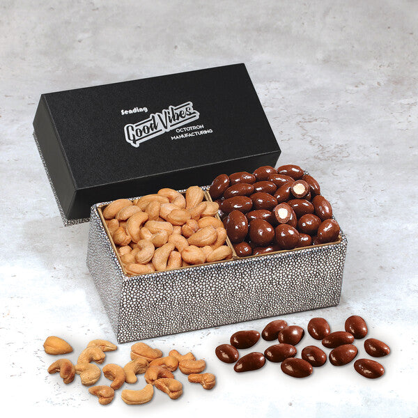 Chocolate Almonds & Cashews in Black & Silver Gift Box