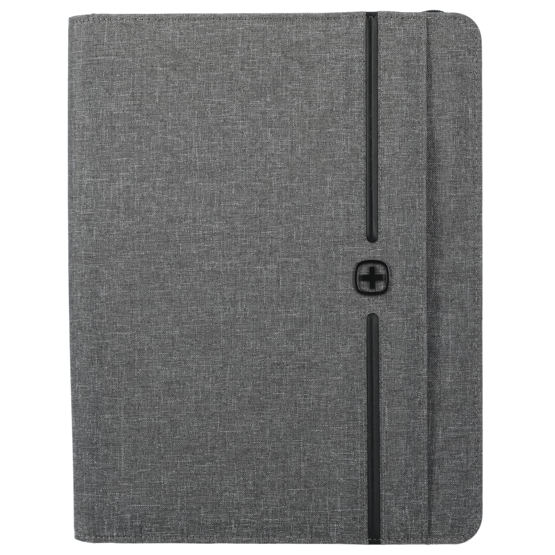 Front View of Gray Wenger RPET Zippered Padfolio