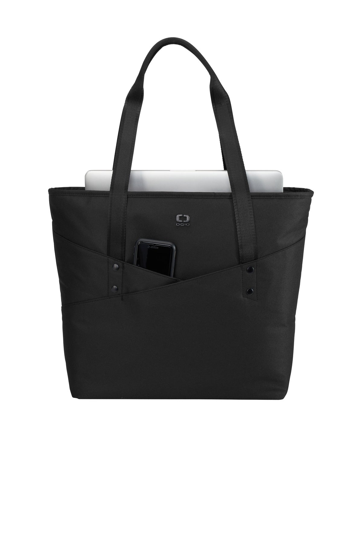 Front View of Black OGIO Downtown Tote. 94000