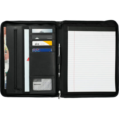 Front View of Black FSC® Mix Millennium Leather Zippered Padfolio